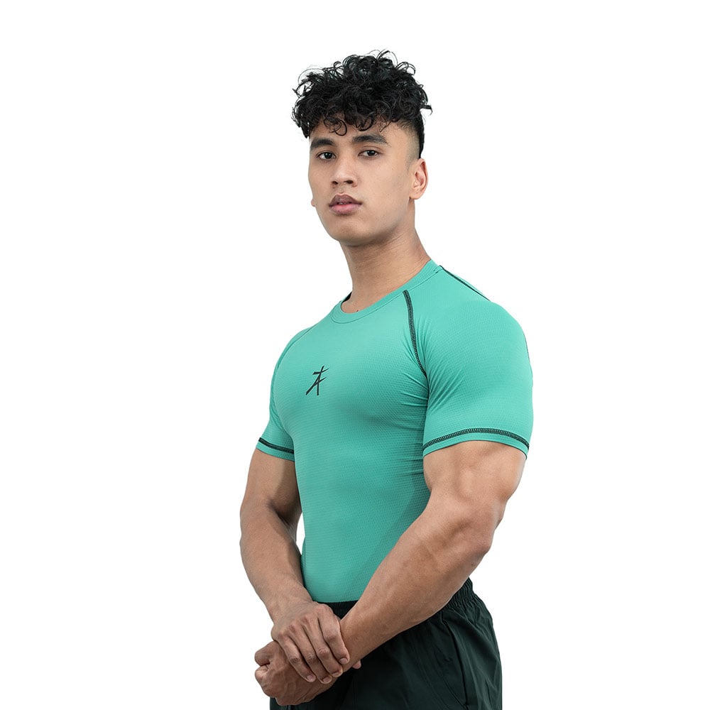 4 - Athflex Men's Muscle Fit Half Sleeve Textured Compression T-Shirt,  Small  Bayside Green 