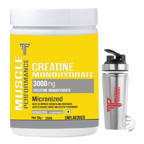 1 - Muscle Performance Creatine Monohydrate,  Unflavoured with Steel Shaker  0.55 lb 