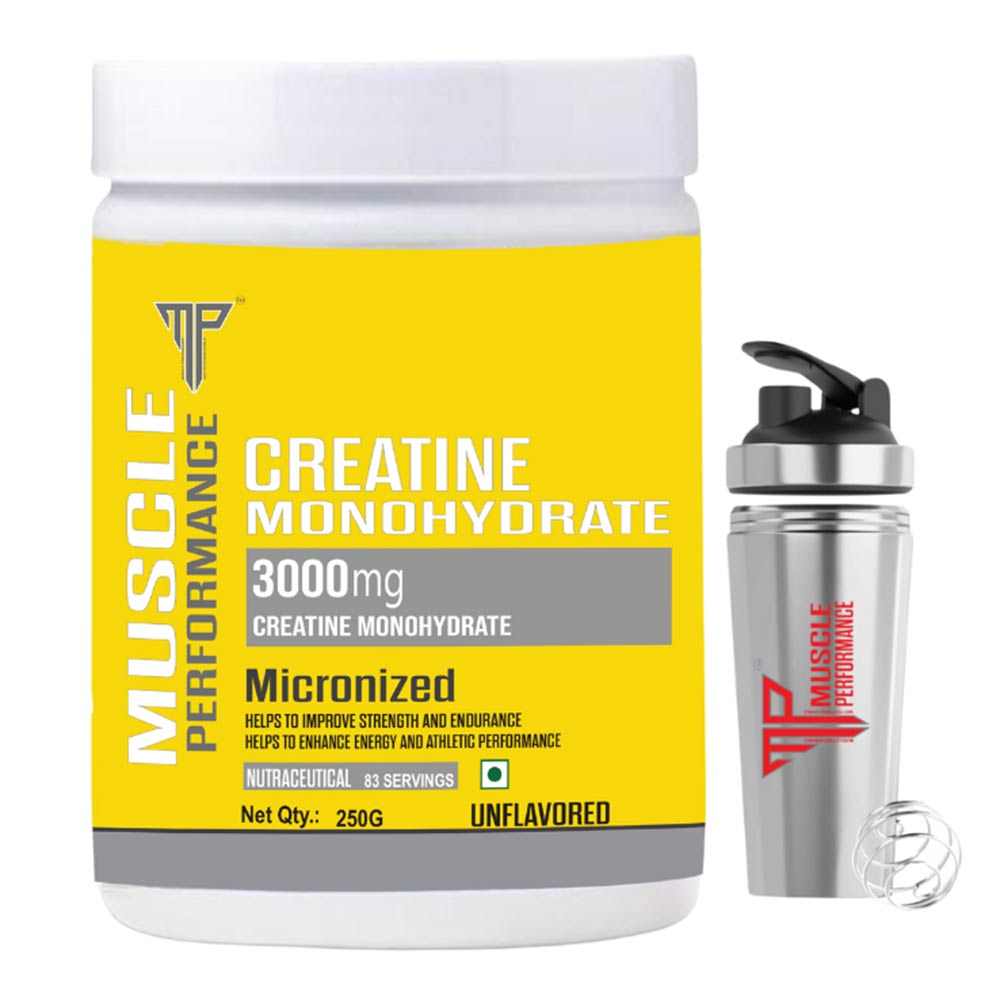 1 - Muscle Performance Creatine Monohydrate,  Unflavoured with Steel Shaker  0.55 lb 