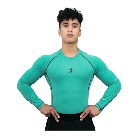 2 - Athflex Men's Muscle Fit Full Sleeve Textured Compression T-Shirt,  Medium  Bayside Green 