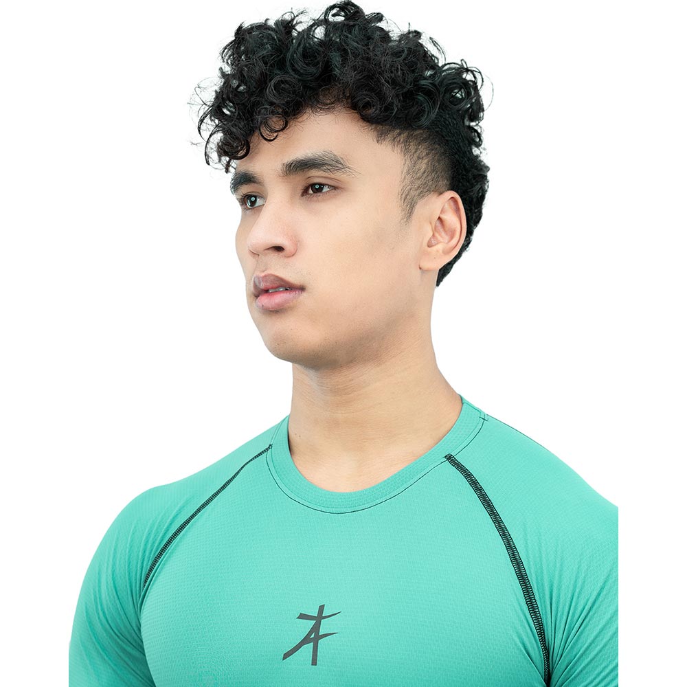 7 - Athflex Men's Muscle Fit Full Sleeve Textured Compression T-Shirt,  Medium  Bayside Green 