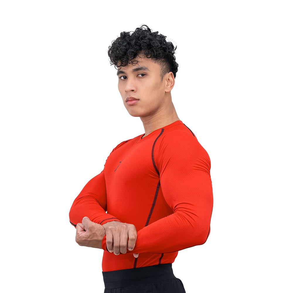 3 - Athflex Men's Muscle Fit Full Sleeve Textured Compression T-Shirt,  Small  Scarlet Orange 