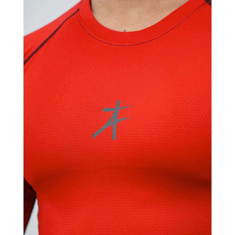7 - Athflex Men's Muscle Fit Full Sleeve Textured Compression T-Shirt,  XL  Scarlet Orange 