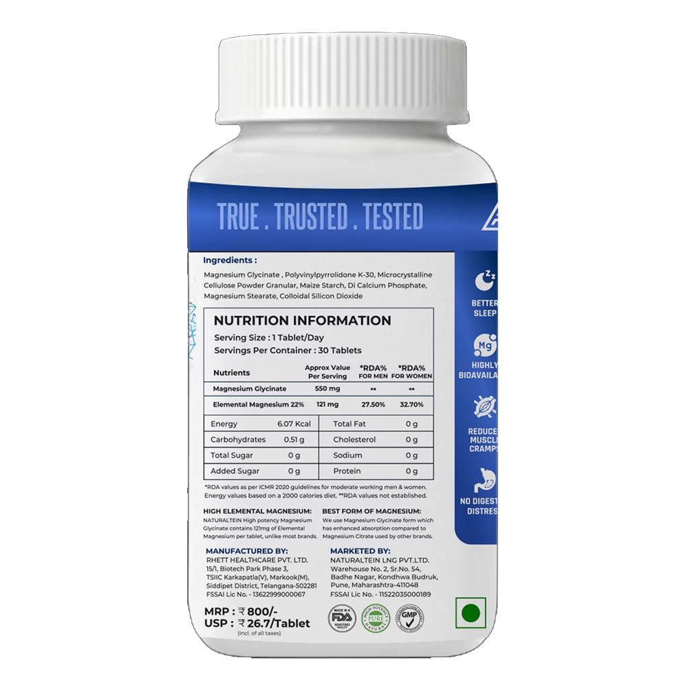 3 - NATURALTEIN Magnesium Glycinate 550mg,  Unflavoured  30 tablet(s) 