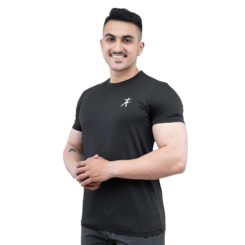 3 - Athflex Men's Round Neck Body Fit Textured T-Shirts,  Small  Black 