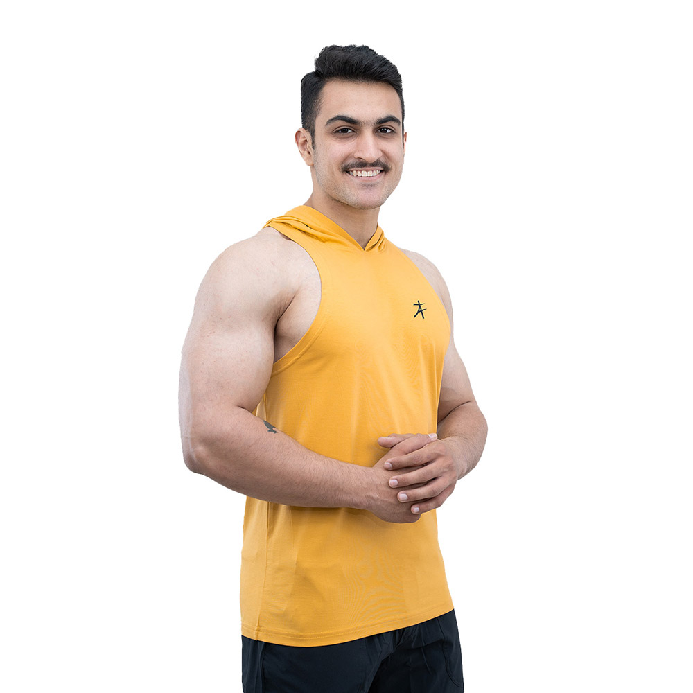 4 - Athflex Men's Activewear Training Sleeveless Gym and Sports Hoodie,  Yellow  XL 