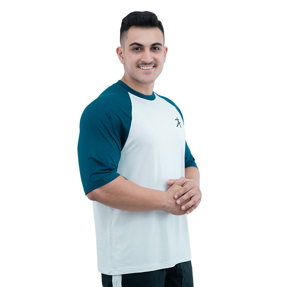 2 - Athflex Men's 90's Oversized Raglan T-Shirt,  Large  Morning Mist 