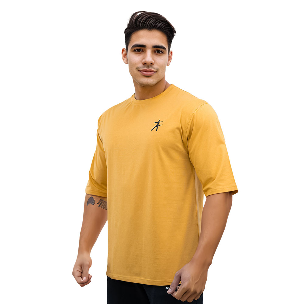 2 - Athflex Men's Premium Training Oversize Half-Sleeve T-Shirt,  Large  Yellow 
