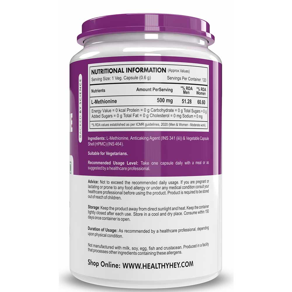 3 - HealthyHey Nutrition L-Methionine,  120 capsules 