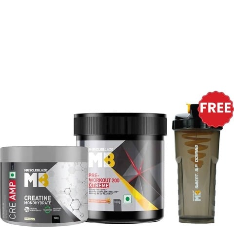 MuscleBlaze Creatine Monohydrate CreAMP & PRE Workout 200 Xtreme 0.22 lb Combo