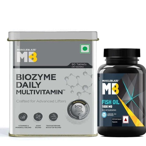 MuscleBlaze Biozyme Daily Multivitamin, 90 Tablets + Fish Oil, 30 Capsules Combo