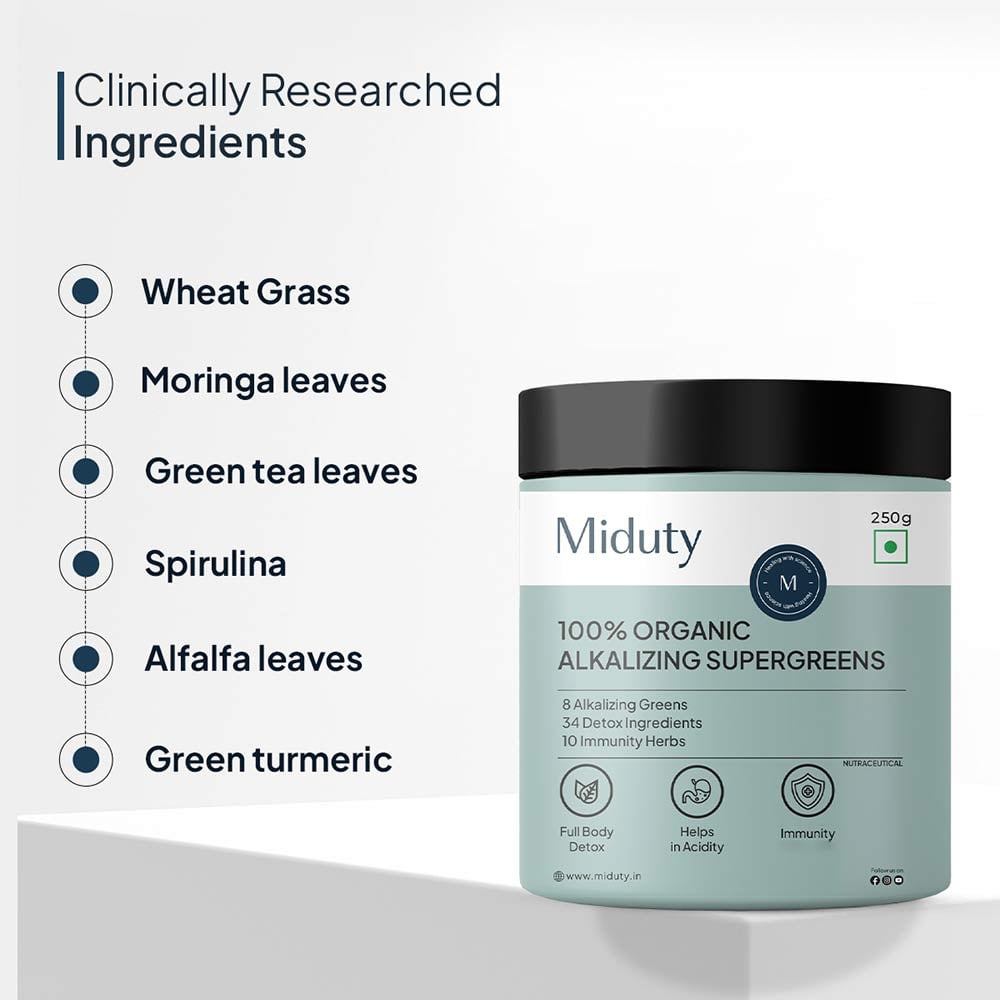 3 - Miduty 100% Organic Alkalizing Supergreens,  250 g 
