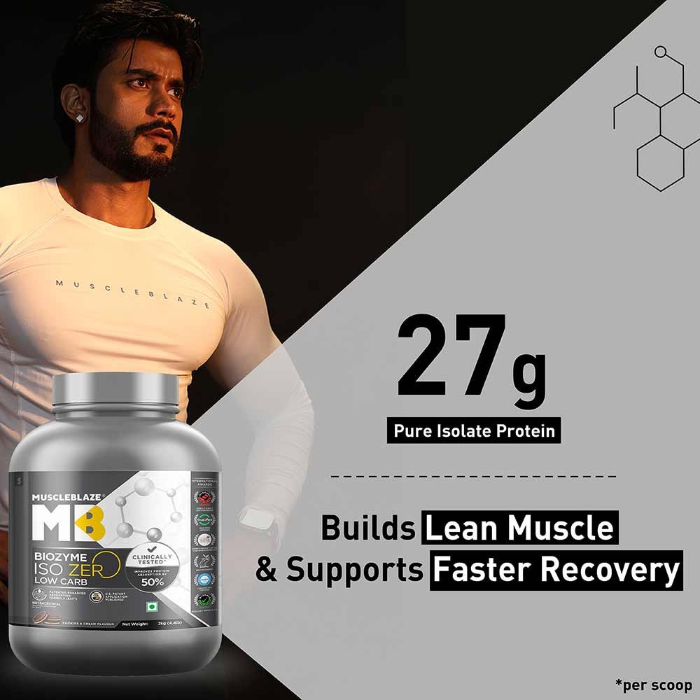 4 - MuscleBlaze Biozyme Iso-Zero Powder,  4.4 lb  Low Carb Cookies & Cream 