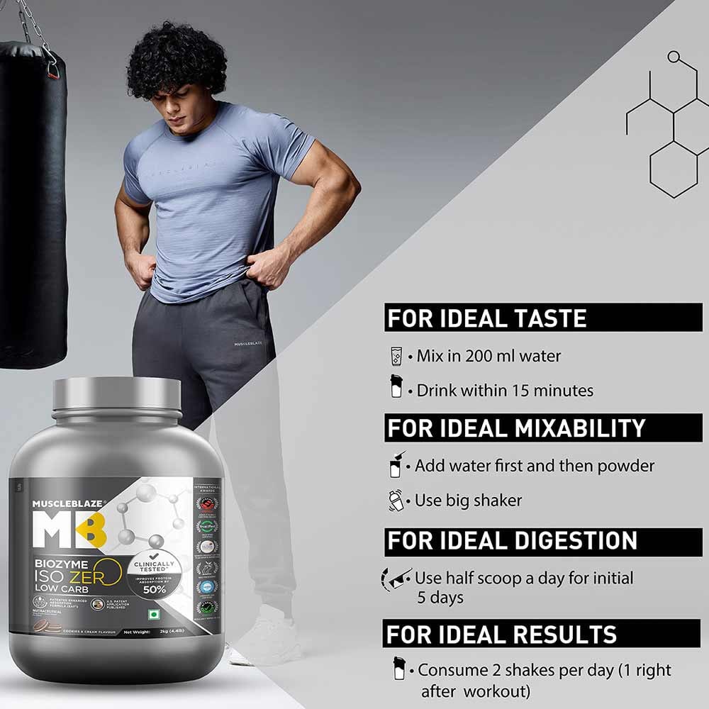 3 - MuscleBlaze Biozyme Iso-Zero Powder,  4.4 lb  Low Carb Cookies & Cream 