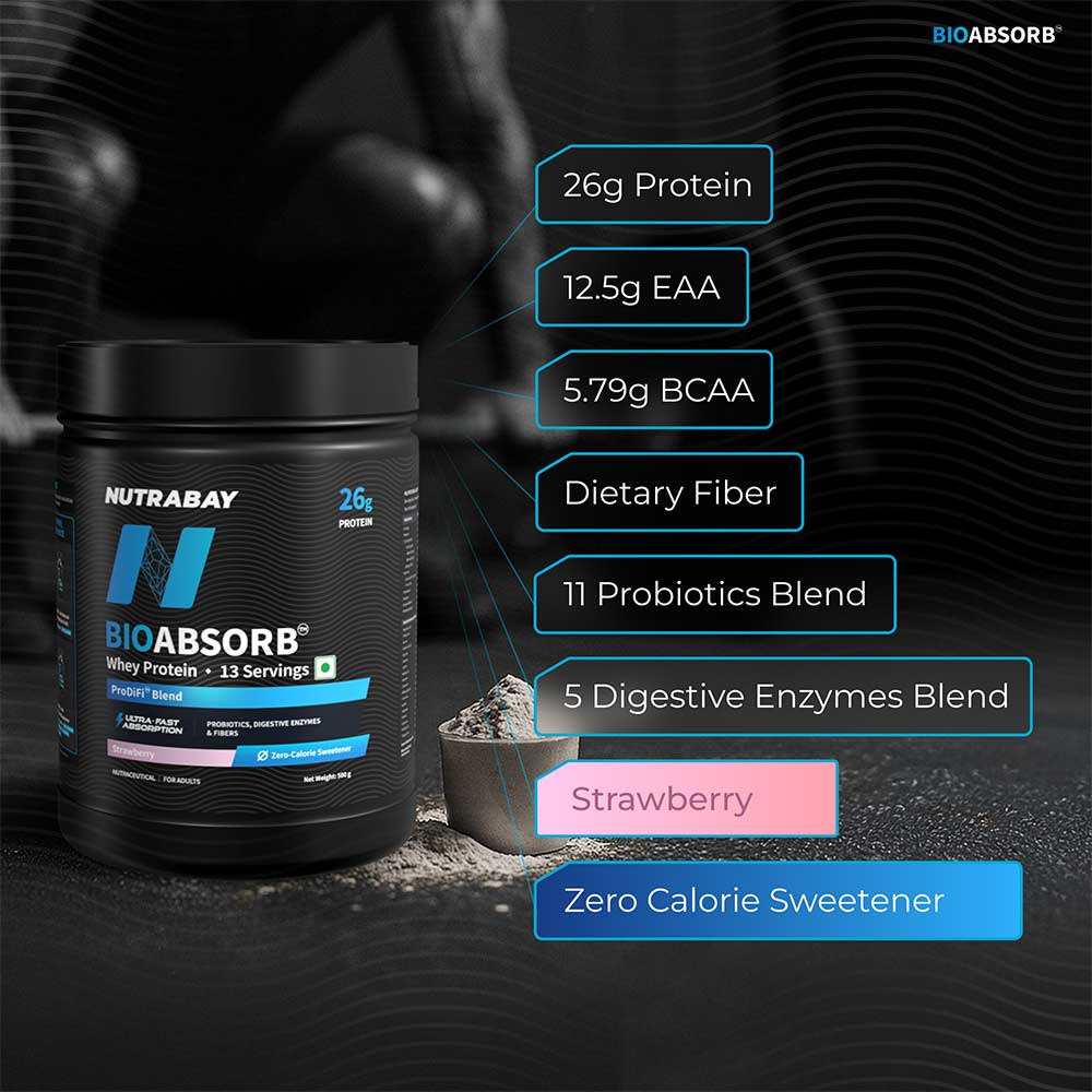 5 - Nutrabay BioAbsorb Whey Protein,  1.1 lb  Strawberry 
