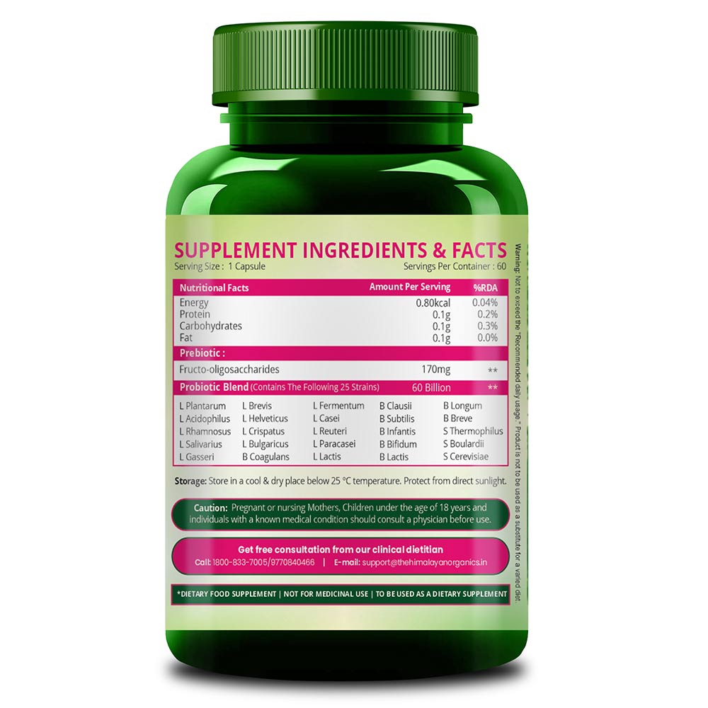 12 - Vlado's Himalayan Organics Probiotics 60 Billion CFU + 170mg Prebiotics,  60 veggie capsule(s)  Unflavoured (for Women) 