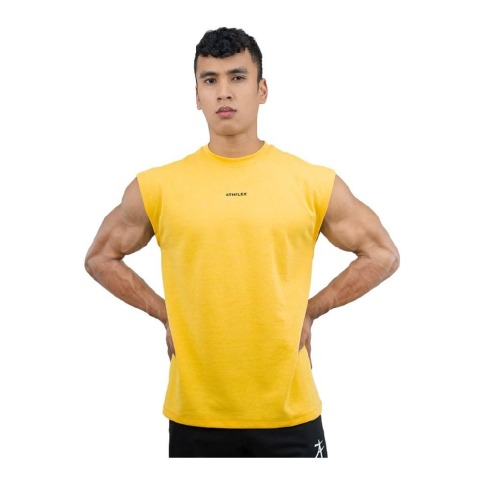 1 - Athflex Men's Sleeveless Elevate Boxy Tank,  Small  Yellow 