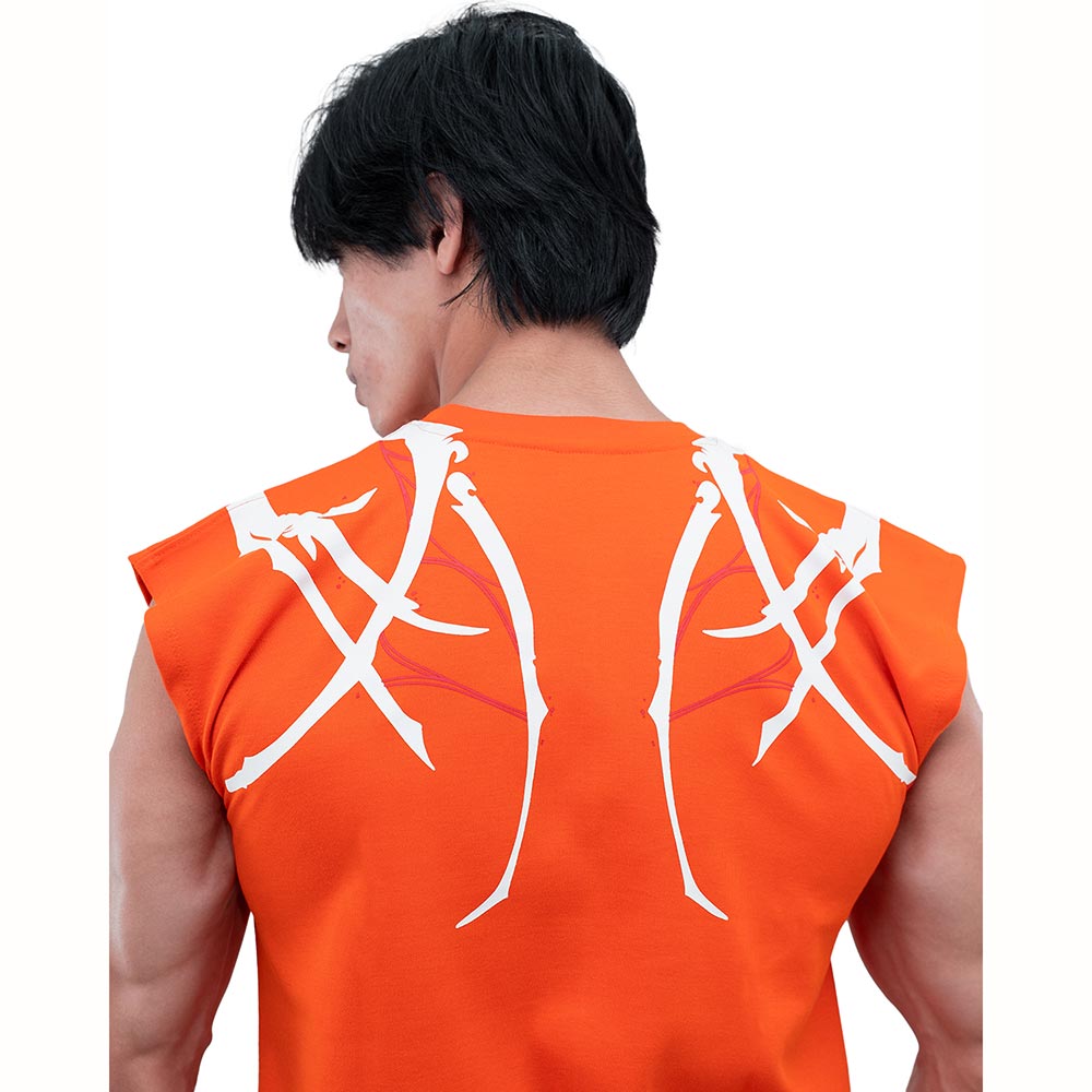 6 - Athflex Men's Sleeveless Tribal Boxy Tank,  Small  Orange 