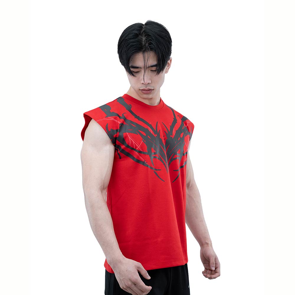 4 - Athflex Men's Sleeveless Tribal Boxy Tank,  Small  Red 