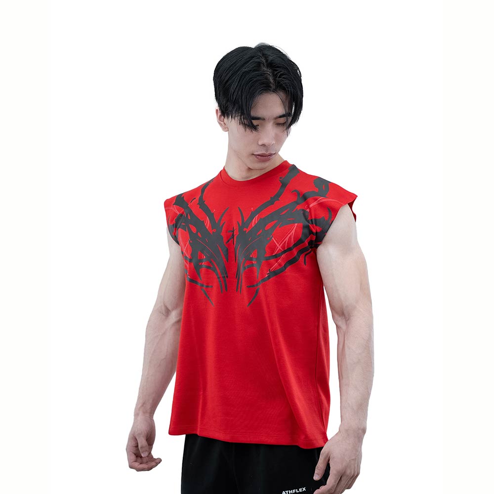 2 - Athflex Men's Sleeveless Tribal Boxy Tank,  Small  Red 