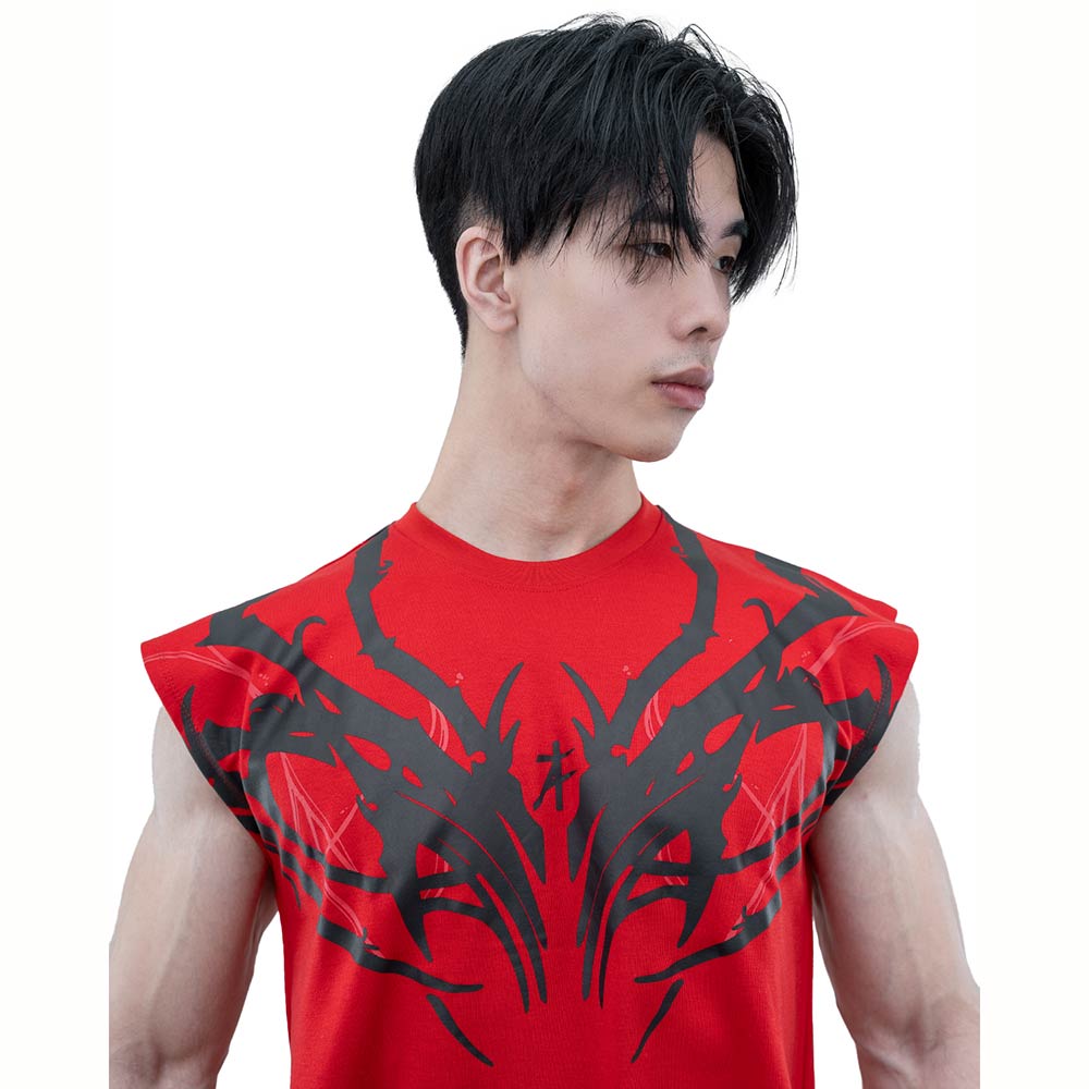 5 - Athflex Men's Sleeveless Tribal Boxy Tank,  Medium  Red 