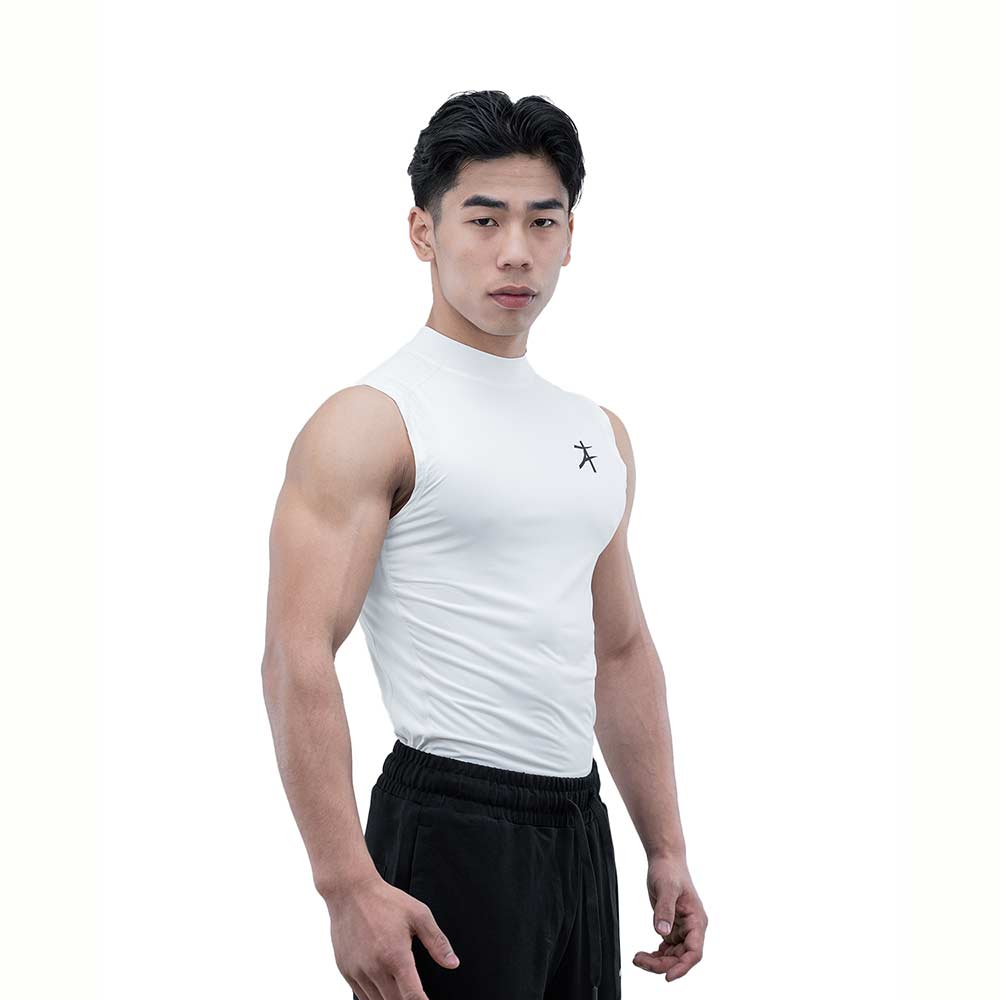 4 - Athflex Men's Sleeveless Hustle Highneck Compression Tank,  Medium  White 
