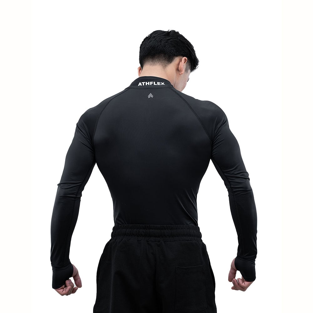 3 - Athflex Men's Compression Fit Hustle Highneck Pullover,  Black  Large 