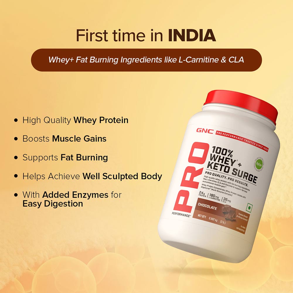 6 - GNC Pro Performance 100% Whey + Keto Surge,  4 lb  Chocolate 