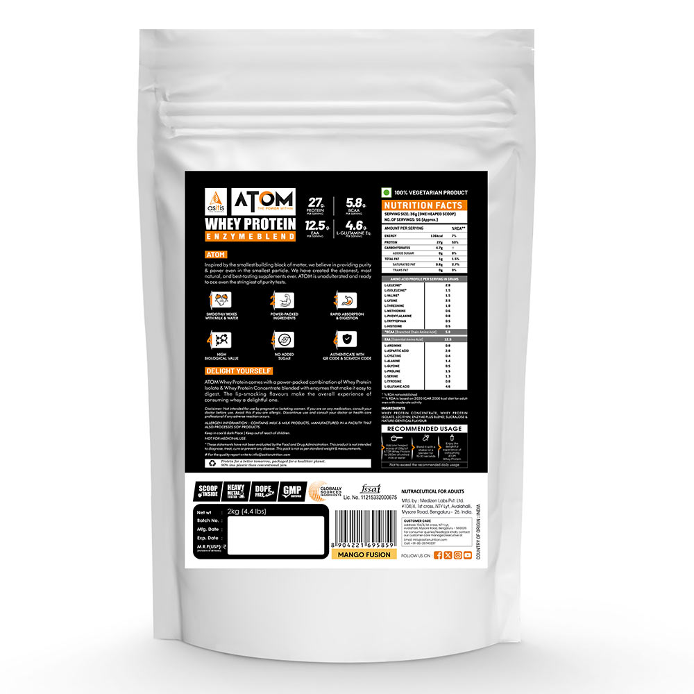 2 - AS-IT-IS Nutrition ATOM Whey Protein with Enzymes,  4.4 lb  Mango Fusion 