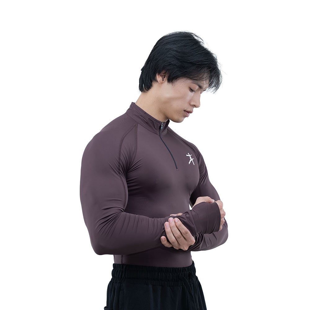 2 - Athflex Men's Compression Fit Hustle Highneck Pullover,  Aubergine  Medium 