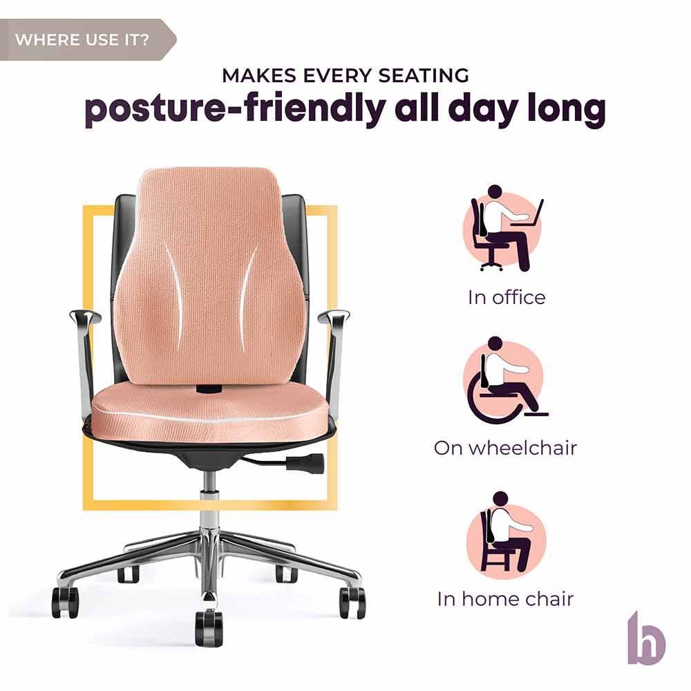 4 - betterhood Coccyx Back Support & Seat Cushion Combo,  Peach  for Chair 