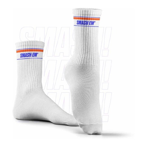 2 - Smash Socks,  White - Em  Crew Length 