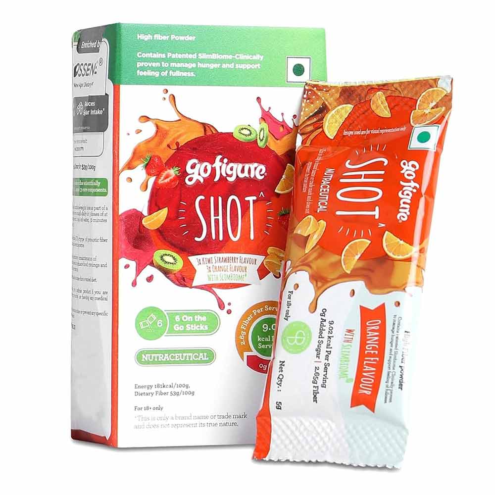 1 - GoFigure Pre Meal Supplement Powder Shot,  6 sachets/pack  Orange & Kiwi Strawberry 