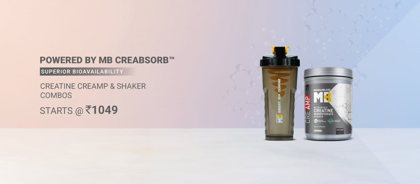 Creatine Monohydrate CreAMP & Shaker Combos - Starts @ Rs. 1049