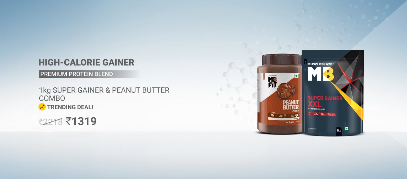 MuscleBlaze Super Gainer & Chocolate Peanut Butter 1 kg Combo @ 1319