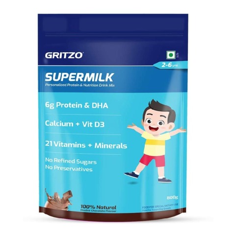 2 - Supermilk Gritzo Overall Growth for Boy/Girl 2-6 Yrs Protein & Nutrition Drink Mix, 800 g Double Chocolate