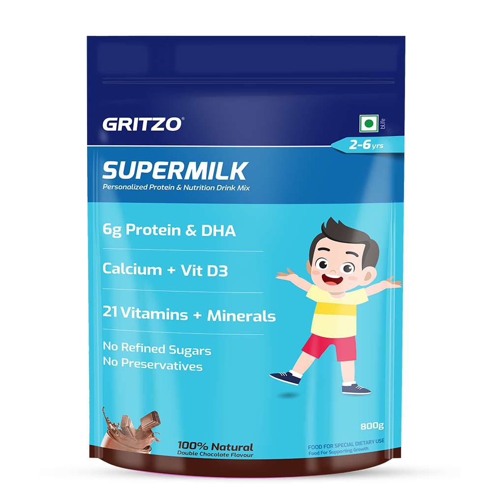 2 - Supermilk Gritzo Overall Growth for Boy/Girl 2-6 Yrs Protein & Nutrition Drink Mix,  800 g  Double Chocolate 