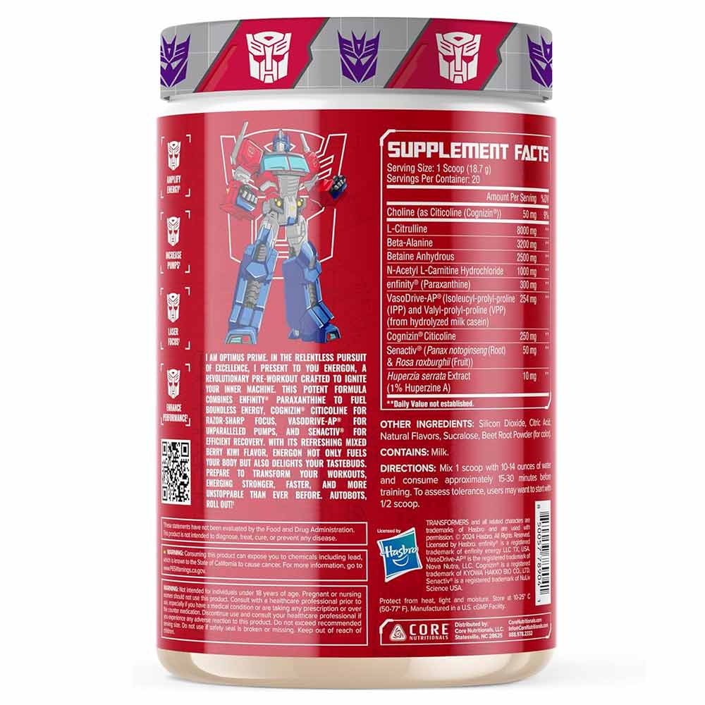 2 - Core Nutritionals Transformers Energon Pre Workout,  0.82 lb  Mixed Berry Kiwi 