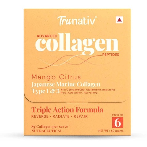 1 - TruNativ Advanced Collagen Peptides,  6 sachets/pack  Mango Citrus (Japanese Marine Collagen Type 1 & 3) 