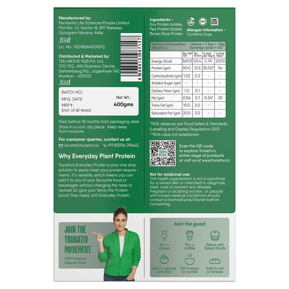 2 - TruNativ Plant Based Everyday Protein,  400 g  Unflavoured 