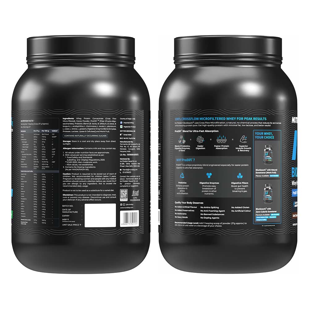 7 - Nutrabay BioAbsorb Whey Protein,  2.2 lb  Dark Chocolate 