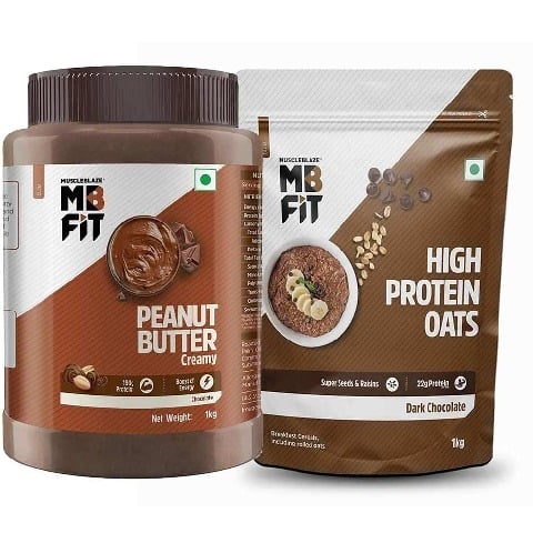 MuscleBlaze Chocolate Peanut Butter Creamy & High Protein Oats 1kg Dark Chocolate Combo