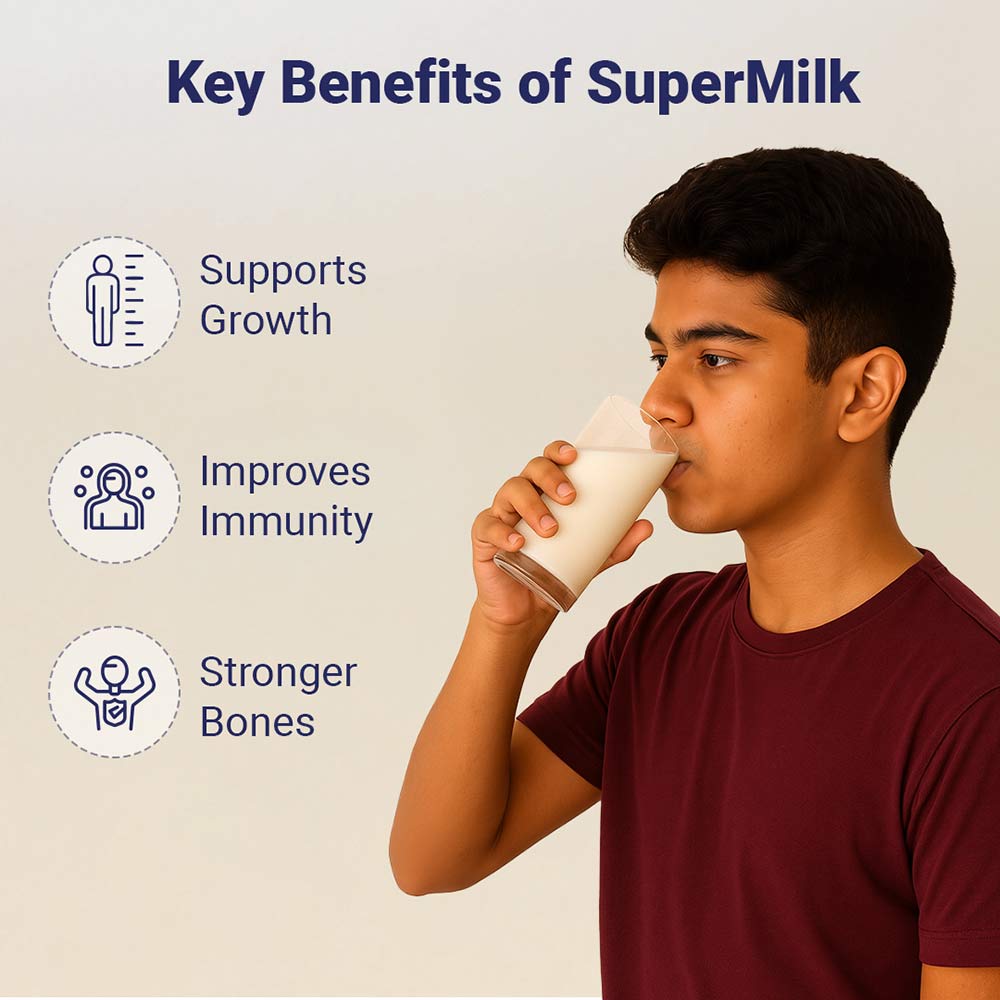3 - Supermilk Height+ Unsweetened for 13+ Yrs Boy Personalized Protein and Nutrition Drink Mix,  400 g  Creamy Vanilla