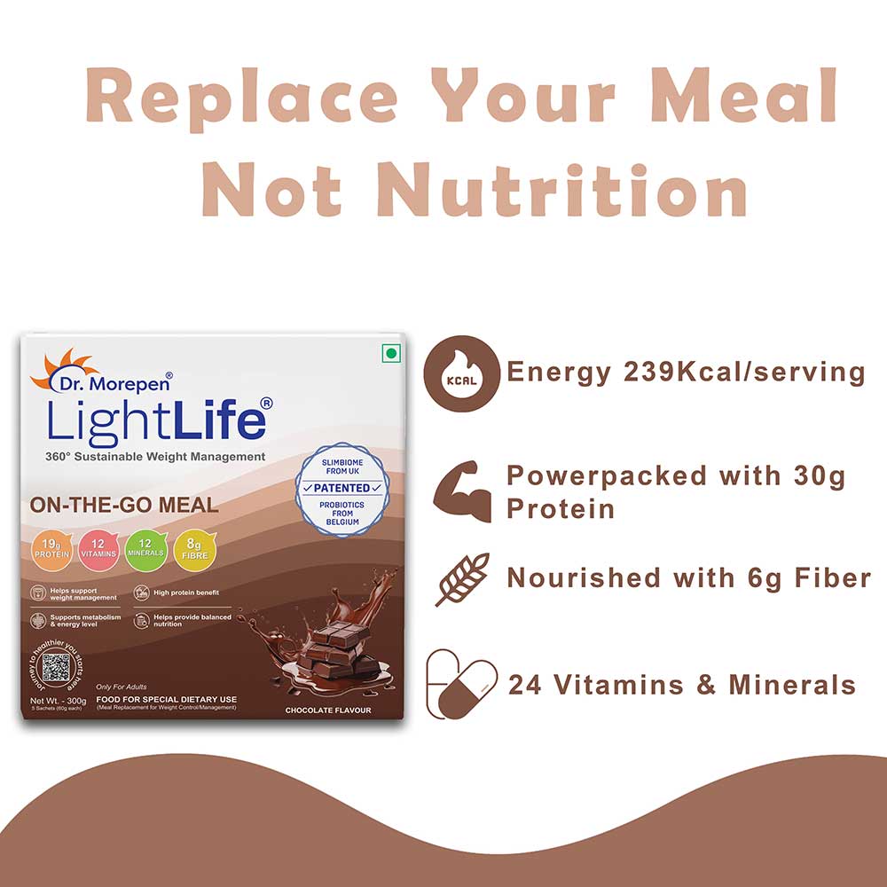 2 - Dr. Morepen LightLife On-The-Go Meal,  5 sachets/pack  Chocolate (Pack of 5) 