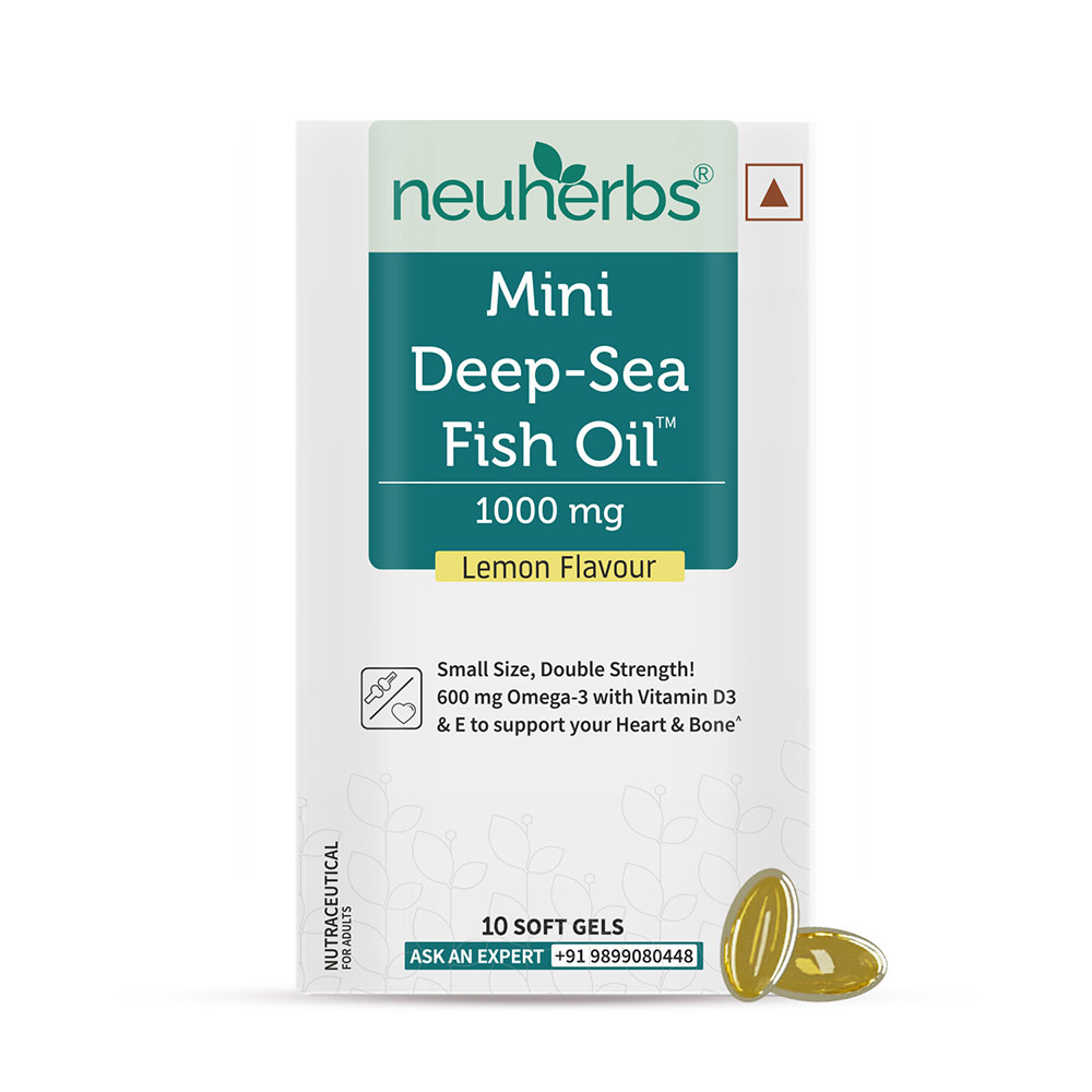 1 - Neuherbs Mini Deep-Sea Fish Oil 1000mg for Heart & Bone Lemon Flavour,  10 softgels 