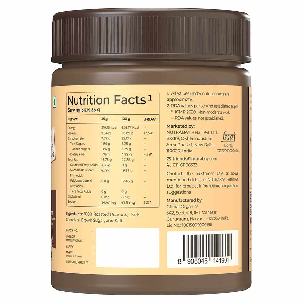 7 - Nutrabay Foods Chocolate Peanut Butter,  400 g  Chocolate Intense, Creamy 