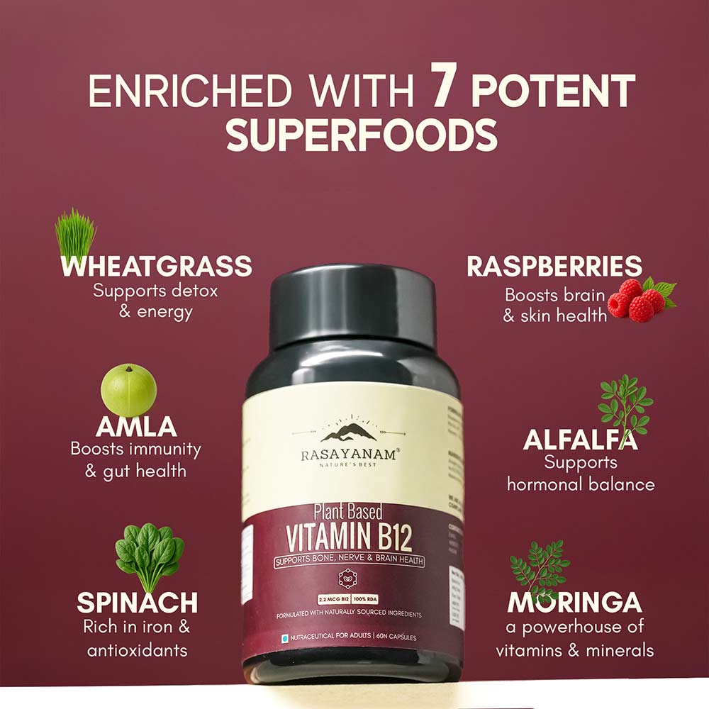 3 - Rasayanam Plant Based Vitamin B12,  120 capsules  Unflavoured 