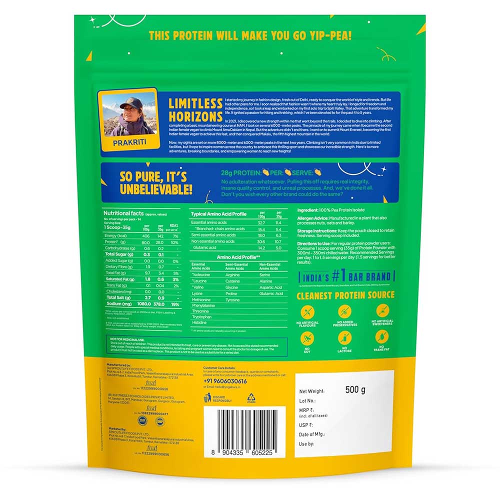 5 - Yogabar Pro Clean Plant Protein,  1.1 lb  Unflavoured 