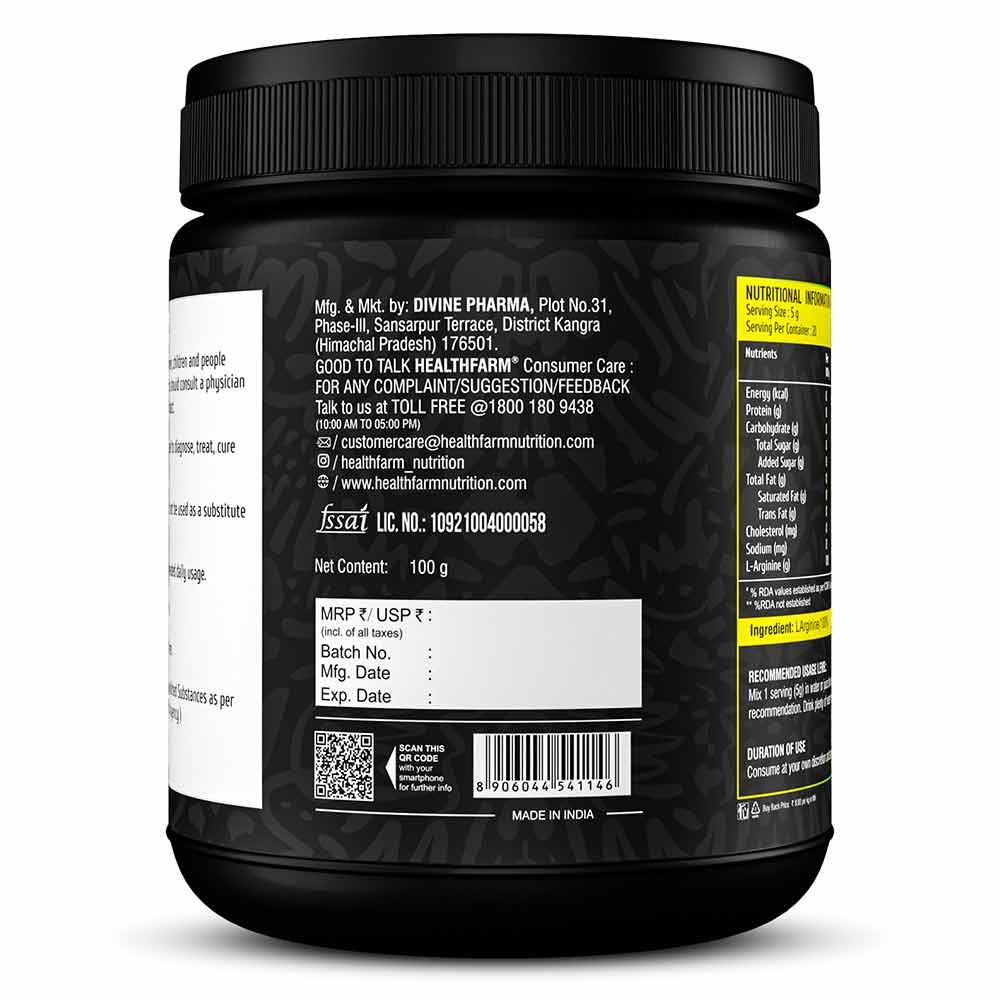 3 - Healthfarm 100% Pure L-Arginine,  0.22 lb 
