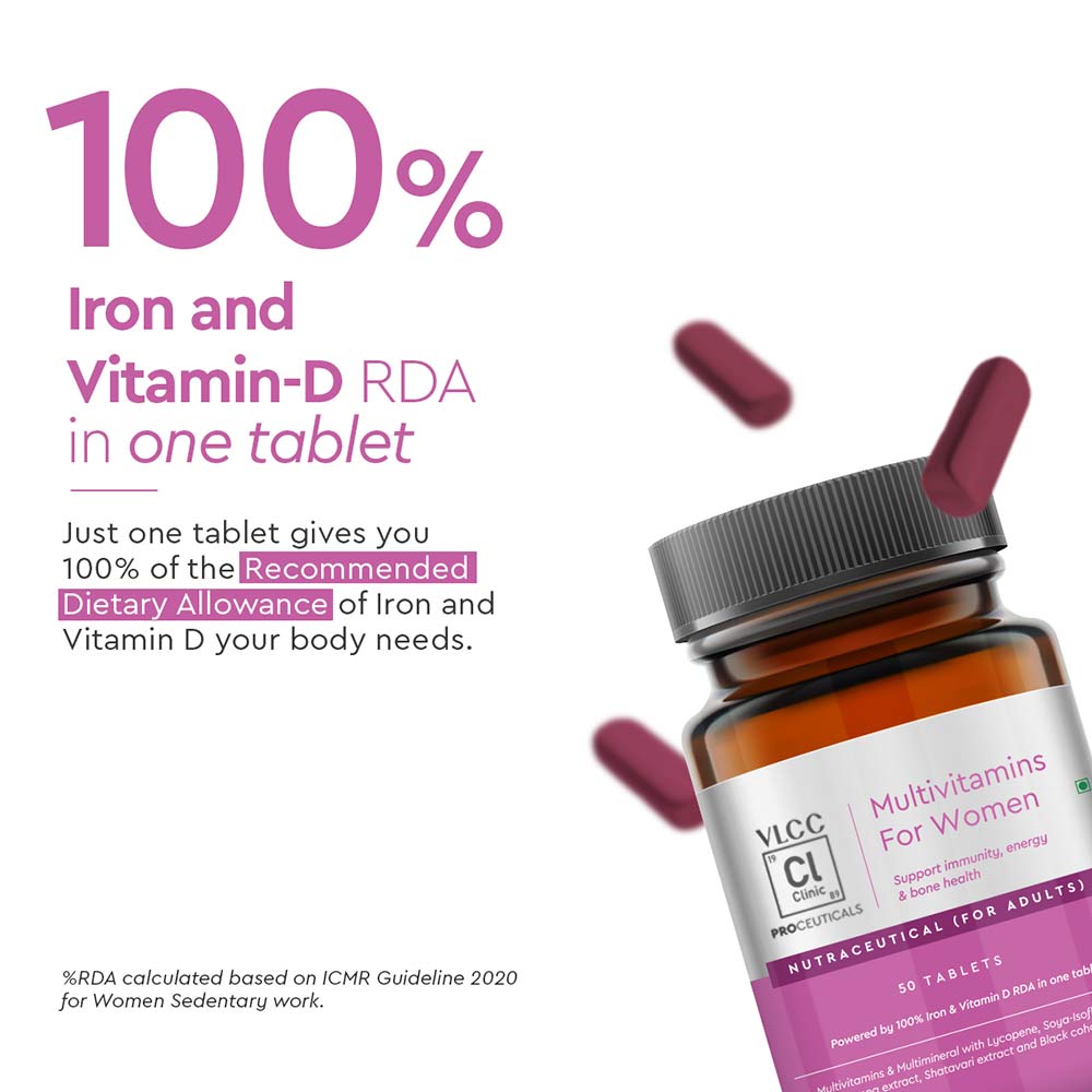 4 - VLCC Clinic Proceuticals Multivitamins for Women,  50 tablet(s)  Unflavoured 